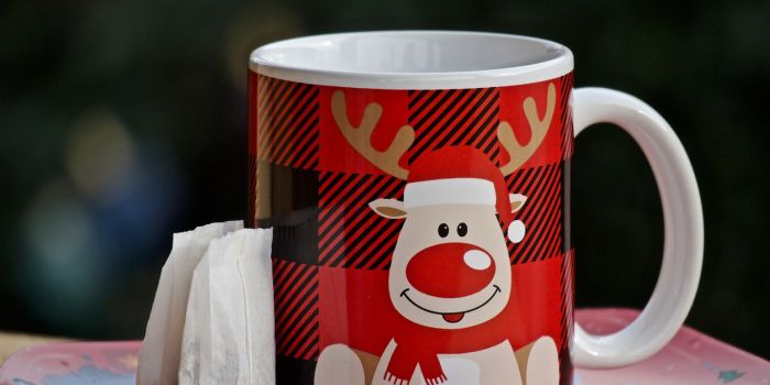 bolsitas de té junto a una taza de reno