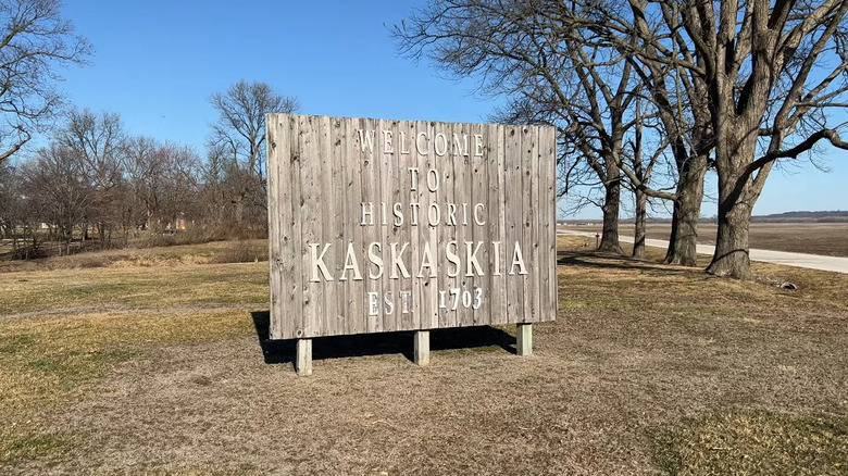 Cartel de bienvenida en Kaskaskia