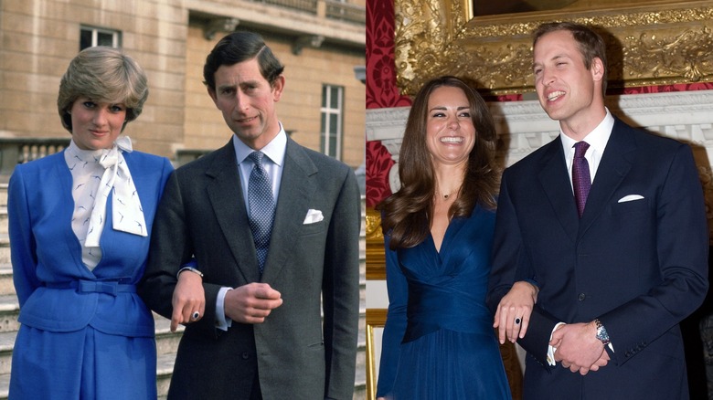 Diana Spencer y el príncipe Carlos anuncian su compromiso a la prensa en 1981; Kate Middleton y el príncipe William anuncian su compromiso a la prensa en 2010