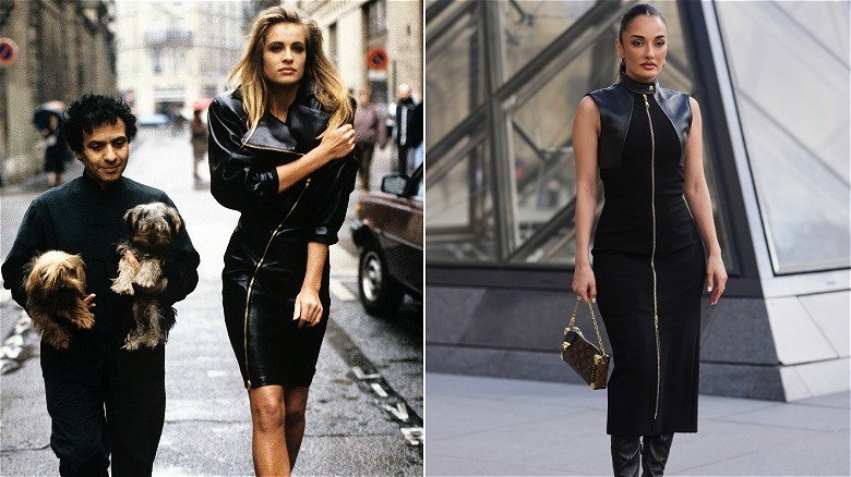 La diseñadora Alaia con la modelo Frederique en los años 80 e invitada a la semana de la moda en París en 2026