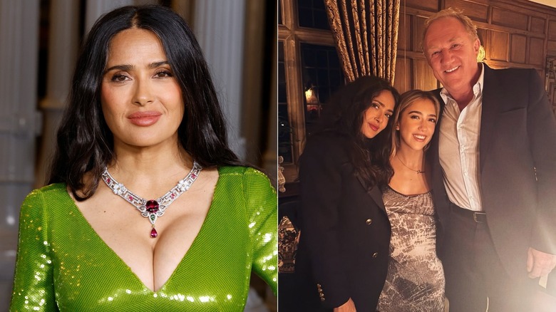 Salma Hayek con su hija y su marido