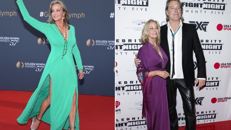 Bo Derek luciendo vestidos coloridos en dos alfombras rojas