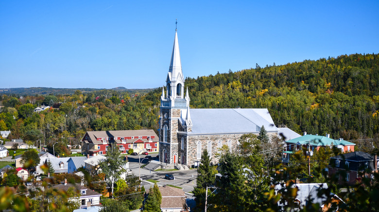 Catedral de Saint-Germain en Rimouski, Quebec, rodeada de bosque