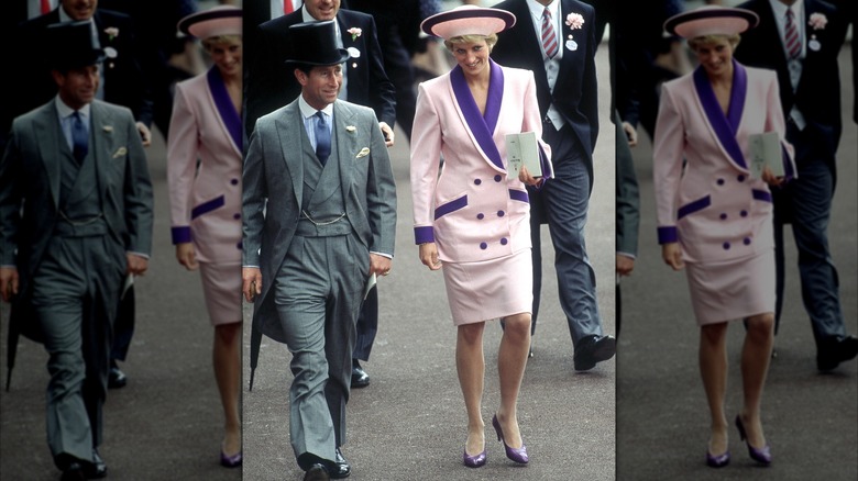 El Príncipe y la Princesa de Gales asisten al segundo día de la carrera Royal Ascot, junio de 1990. La Princesa viste un traje de Catherine Walker.