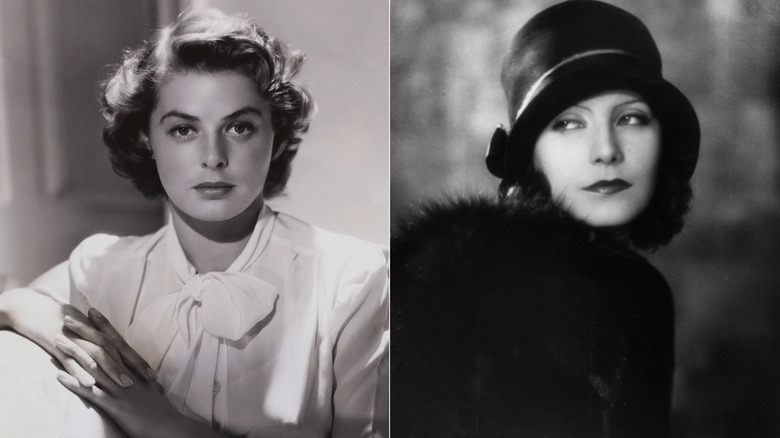 Los actores suecos Ingrid Bergman y Greta Garbo en retratos en blanco y negro
