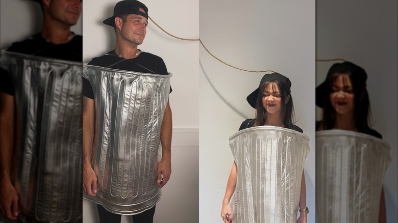 Wells Adams y Sarah Hyland vestidos como latas en una foto editada