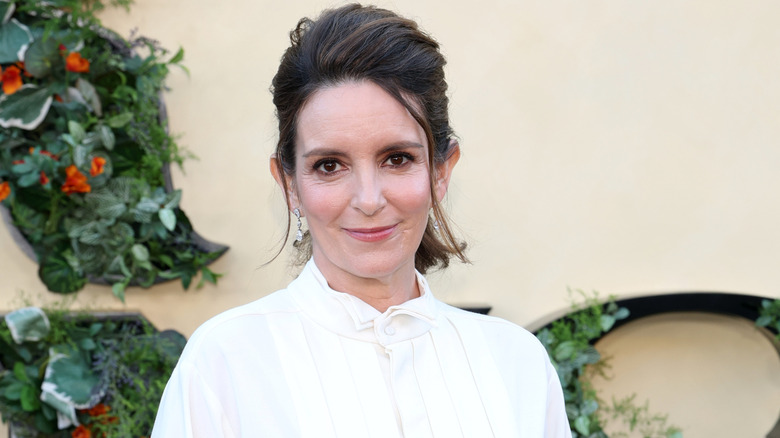 Tina Fey posando con el pelo recogido y pendientes