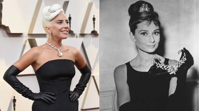 Lady Gaga en 2019 y Audrey Hepburn en "Desayuno en Tiffany's"