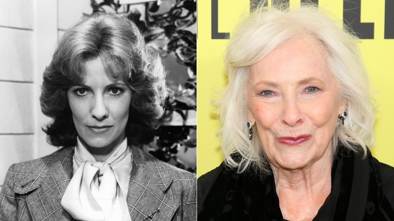 Retrato de Betty Buckley de la serie de televisión 'Eight Is Enough', 1977 junto a una fotografía de 2025 de ella en un estreno.