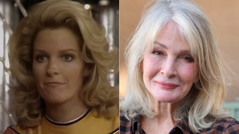 Deidre Hall como Electra Woman en 1976 (izq.) y Deidre Hall en 2025 (der.)