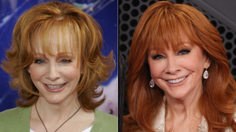 Comparación lado a lado del cabello de Reba McEntire en las décadas de 2000 y 2020.