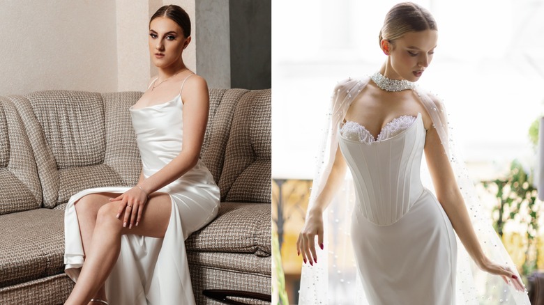Al lado del otro, dos mujeres con vestidos de novia blancos