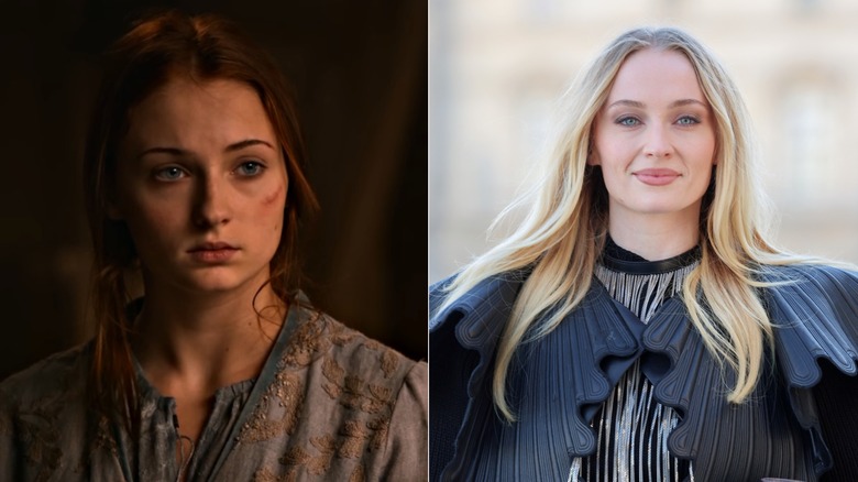 Izquierda: Sophie Turner como Sansa Stark en 
