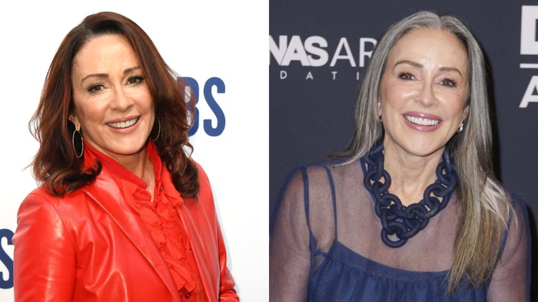 Patricia Heaton con cabello castaño rojizo en 2019 y canas en 2025