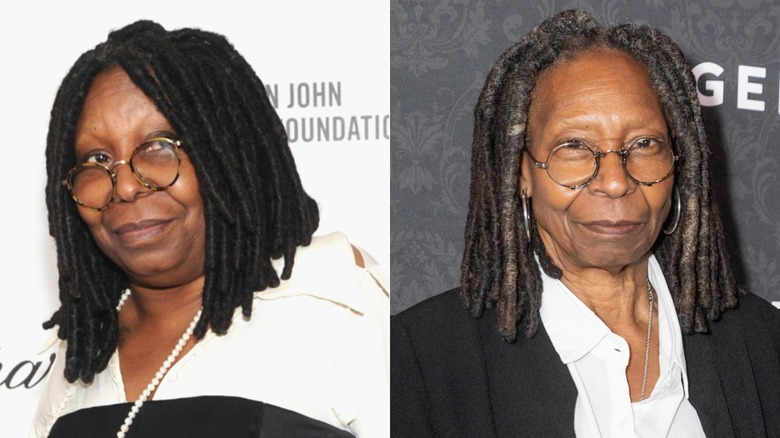 Whoopi Goldberg con cabello negro en 2014 y canas en 2026
