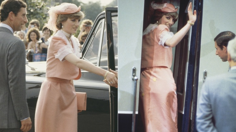 La princesa Diana con su traje color melocotón de luna de miel
