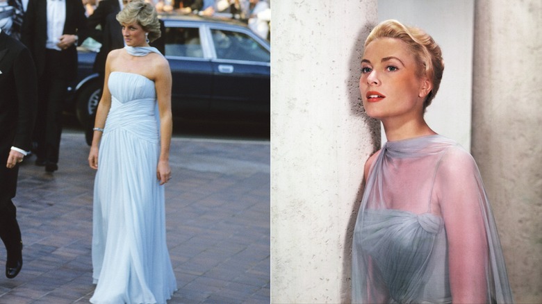 La princesa Diana y Grace Kelly con vestidos azul pálido similares