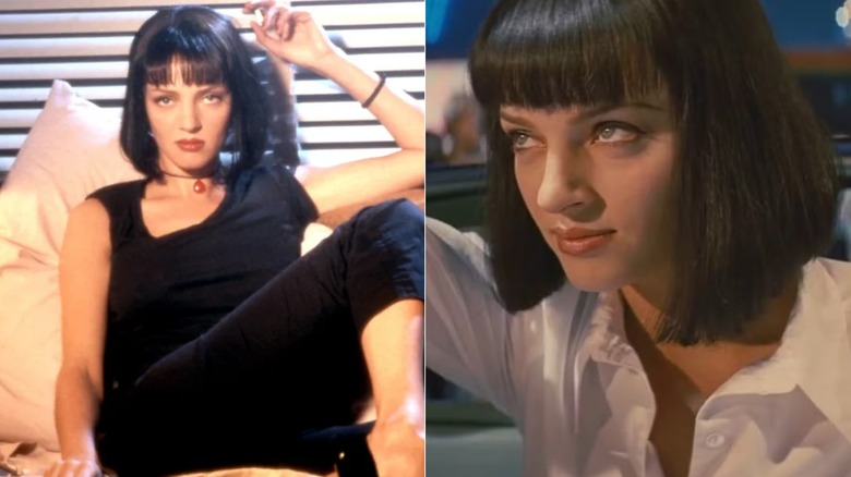 Lado a lado de dos looks de Uma Thurman en "Ficción pulpa"