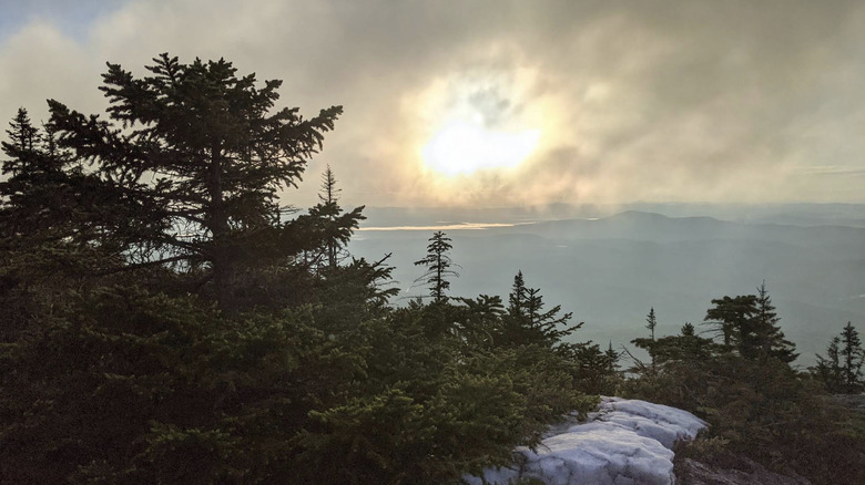 Un mirador brumoso en el bosque estatal CC Putnam en Vermont