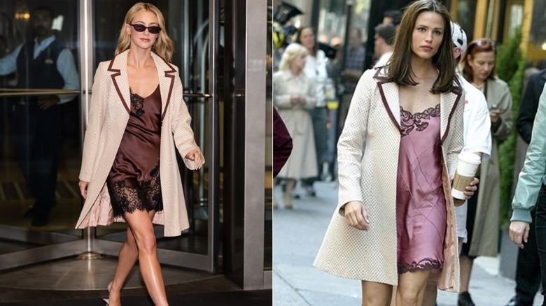Al lado de Lili Reinhart y Jennifer Garner luciendo un vestido de encaje sedoso y una chaqueta de lunares