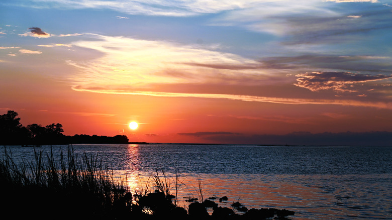 Puesta de sol nocturna en Bird Creek Beach en Florida.