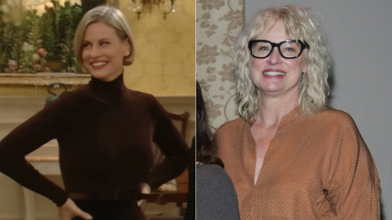 Imagen dividida de Lauren Lane en The Nanny y con el elenco de The Nanny durante una reunión de 2019