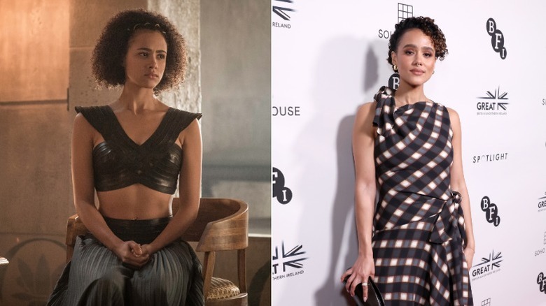 Izquierda: Nathalie Emmanuel como Missandei en 