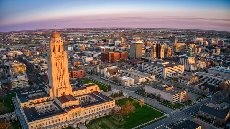 Vista aérea del centro de Lincoln, Nebraska