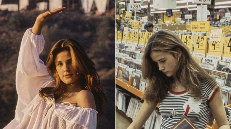 Demi Moore posa frente al cartel de Hollywood para un reportaje fotográfico sobre adolescentes típicos de Los Ángeles en Los Ángeles en 1977 / Demi Moore posa en una tienda de discos para un reportaje fotográfico sobre adolescentes típicos de Los Ángeles en Los Ángeles en 1977