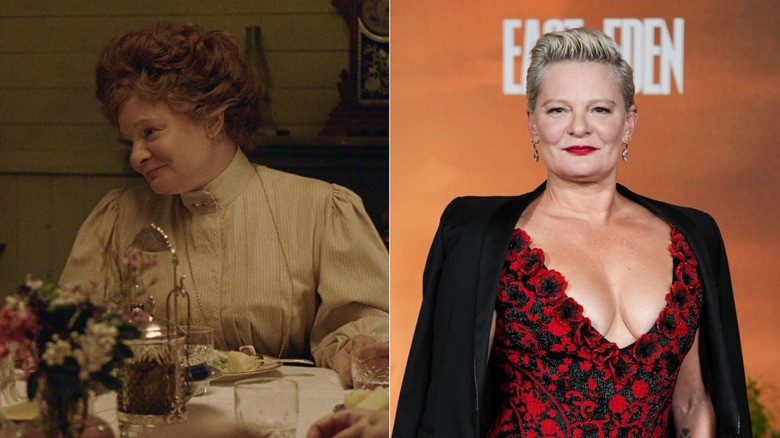Martha Plimpton como Faye en East of Eden (izq.) y Martha Plimpton en la vida real (der.)