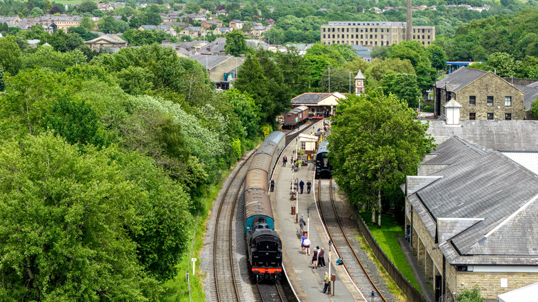 Vista aérea de la estación Rawtenstall en Rossendale, Inglaterra