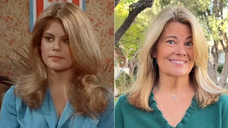 Lisa Whelchel con un top azul y verde