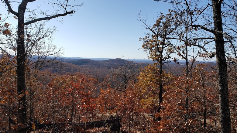 Vistas otoñales de senderos y picos montañosos en el Área de Conservación de la Montaña Caney en Missouri