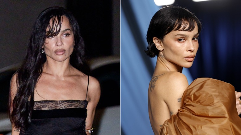 Zoë Kravitz con pelo largo y un micro bob con micro flequillo