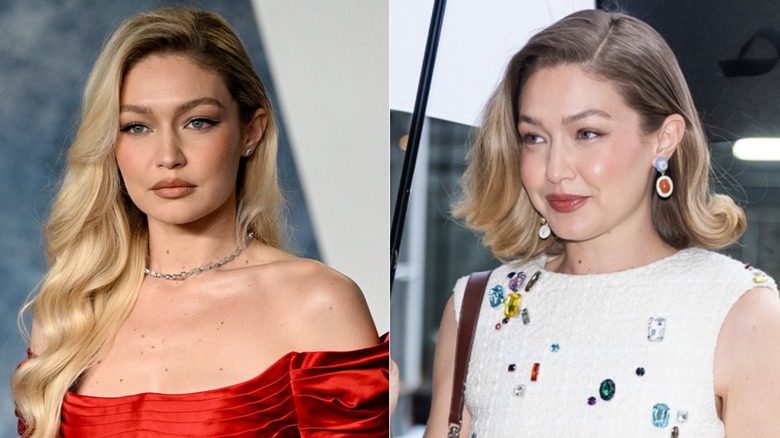 Gigii Hadid con el pelo largo y un bob corto