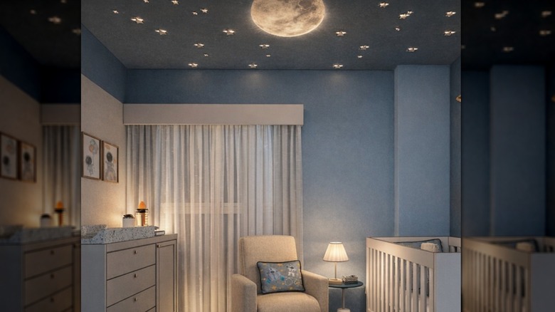 Cuarto de niños azul con techo iluminado