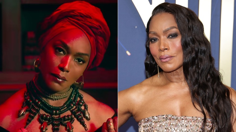 Fotos una al lado de la otra de Angela Bassett en su personaje en AHS (izquierda) y como ella misma en la alfombra roja (derecha)