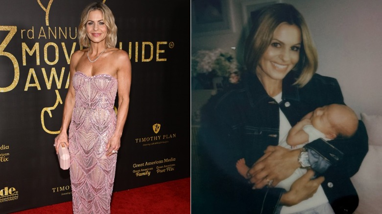 Candace Cameron Bure sonriendo con un vestido rosa sin tirantes