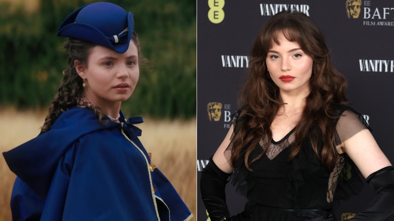 Izquierda: Connie Jenkins-Greig como la joven Violet Bridgerton en 