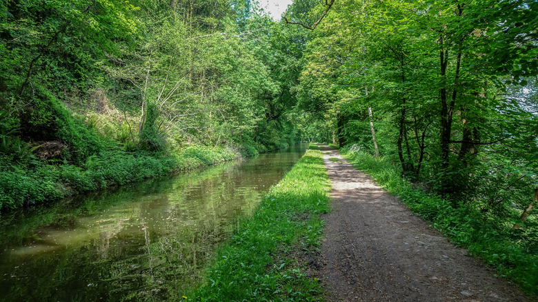 Un camino abraza el río Usk en el sur de Gales