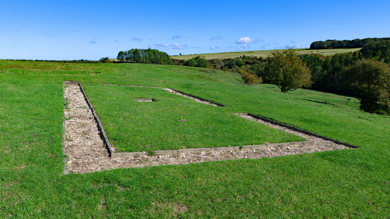 Esquema de casas abandonadas en Wharram Percy, Yorkshire
