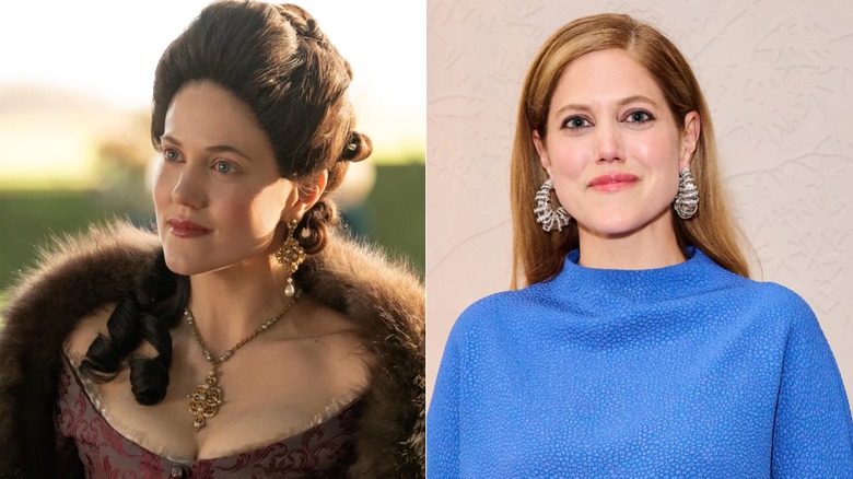 Fotografías una al lado de la otra de Charity Wakefield en su personaje de The Great (izquierda) y ella misma en la alfombra roja (derecha)