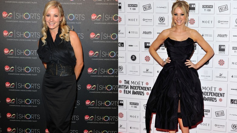 (Izquierda) Joanne Froggatt con un vestido negro en los premios Virgin Media Shorts Awards 2009; (R) Joanne Froggatt con un vestido negro en los Moët British Independent Film Awards 2010