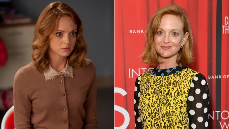 (Izquierda) Jayma Mays como Emma Pillsbury en 