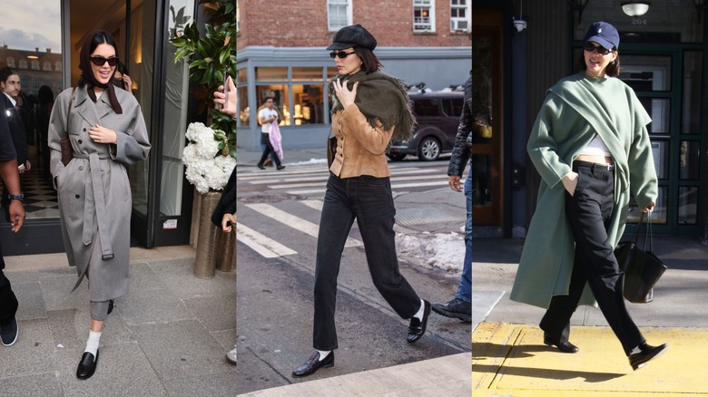 Kendall Jenner luciendo mocasines negros con diferentes outfits
