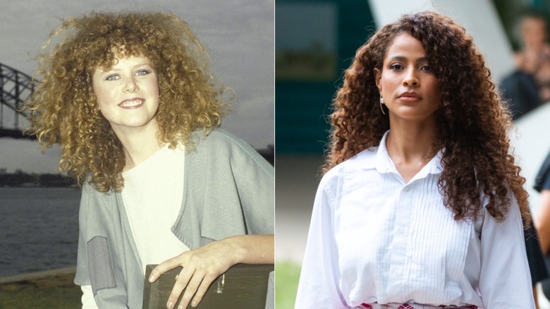 L: Nicole Kidman con el pelo rizado en los años 80. R: Una mujer con cabello rizado en 2026