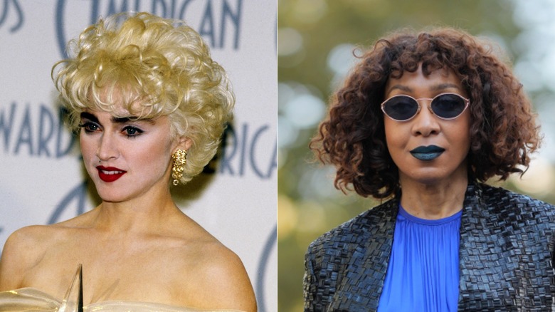 L: Madonna con un bob rizado en los años 80. R: Una mujer con un bob rizado en 2026